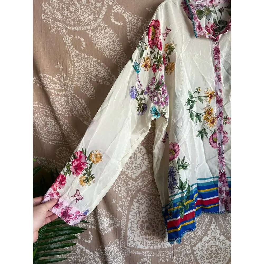 JOHNNY WAS Wilton Silk Button Down Blouse - Picture 5 of 10